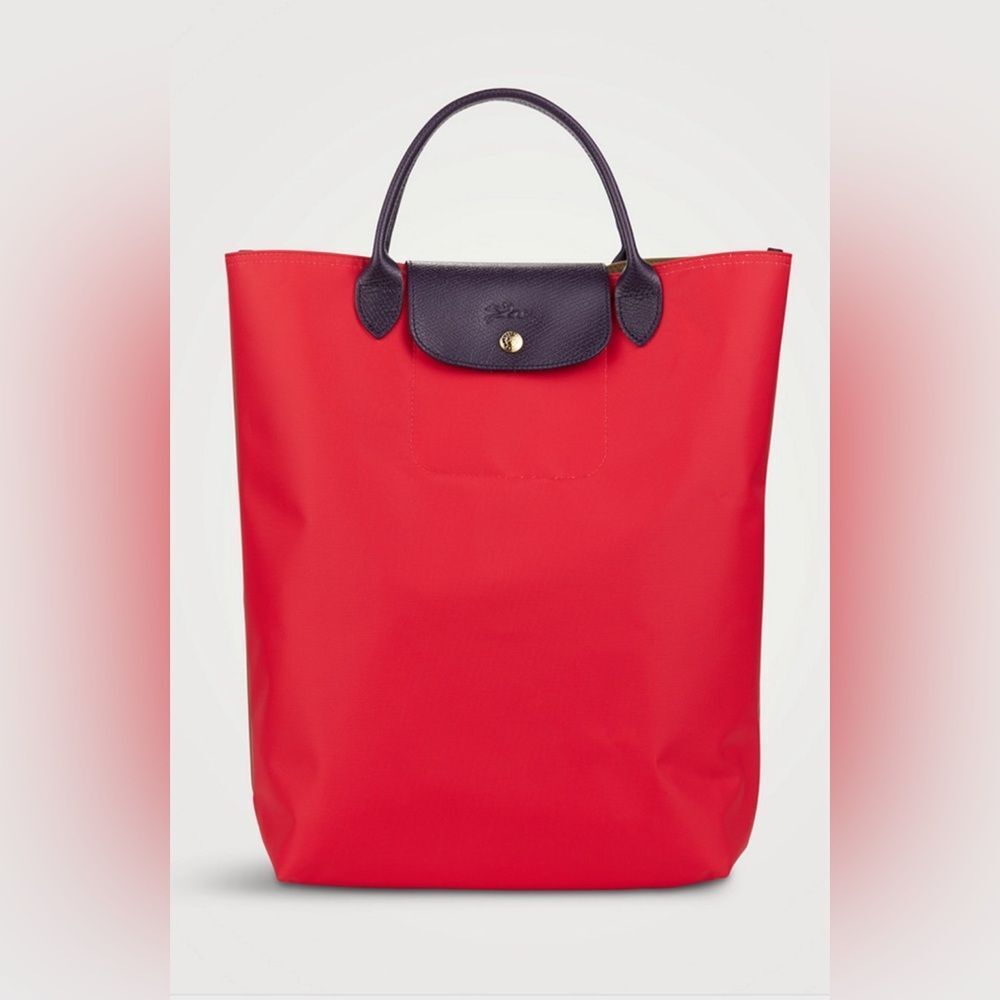 Longchamp Red Tote Bag with Black Handles